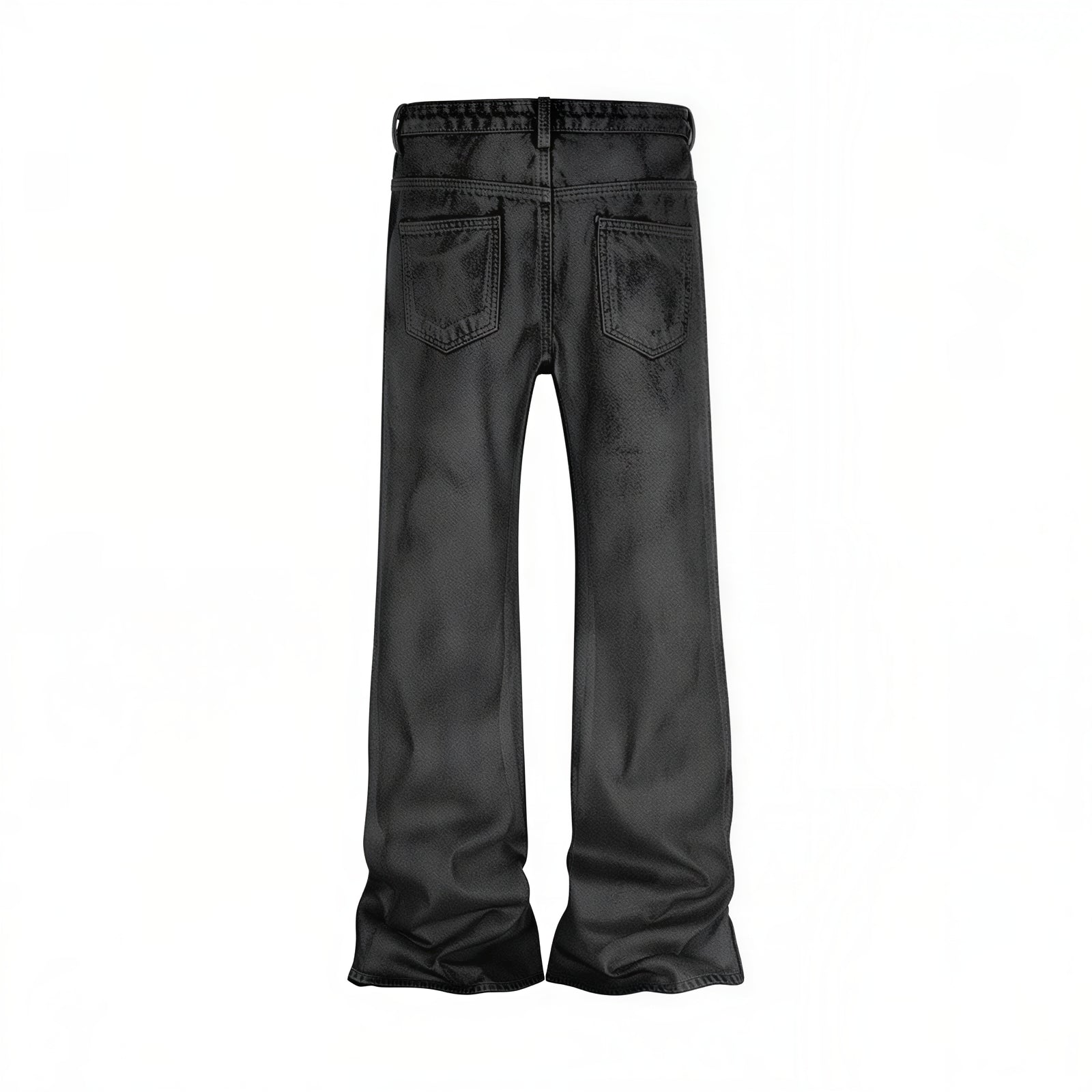 Flat lay black camo denim jeans rear pockets and waistband